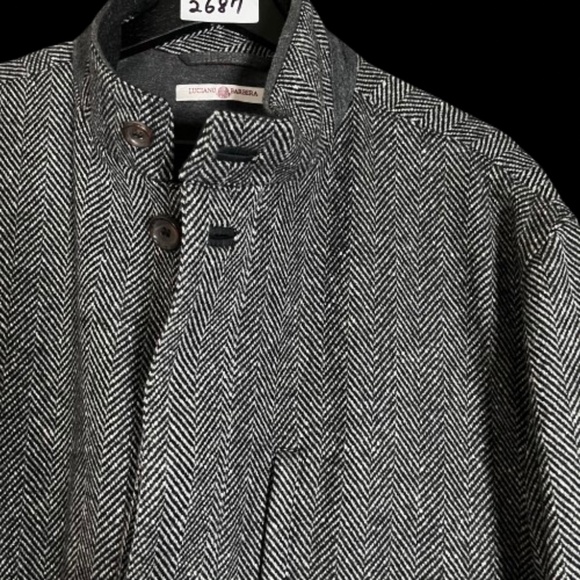 Luciano Barbera Wool Cashmere Herringbone Italy Blazer Coat Jacket Men's Size 56 - Picture 4 of 13